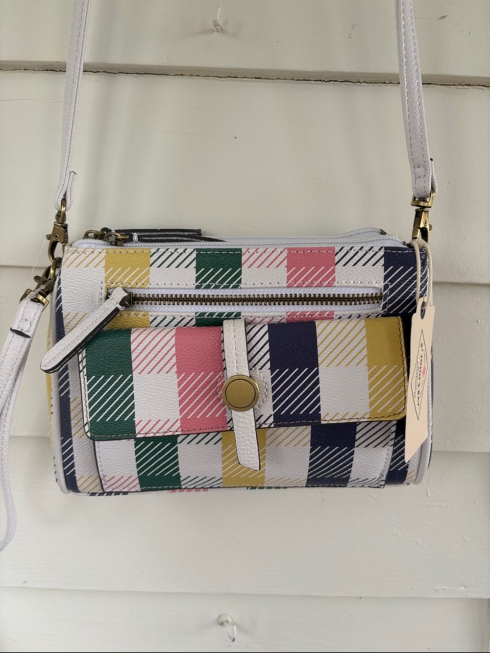 White Multi-Color Plaid Crossbody Bag